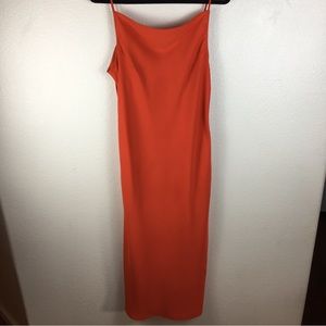 Calvin Klein Orange Spaghetti Strap Long Dress Pockets Side Slits Size 42